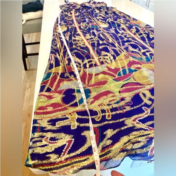 Nicole Miller Silk Sheer Metallic Aztec Cleopatra Multicolor Goddess Maxi Size 6 - Picture 13 of 14